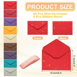 sourcing map 20 Pack Greeting Card Envelopes with Ribbon Bow, 6.4" x 4.5" Tiny Items Storage Vintage Cute Present Card Holder for Wedding Greeting Party Postcards, Red