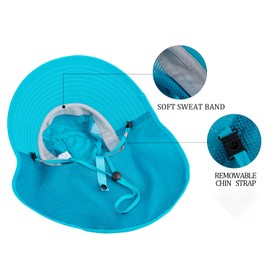 Kids Sun Hat UPF 50+ Boy Girl Protection Hat Wide Brim Beach Hats with Mesh and Adjustable Chin Strap