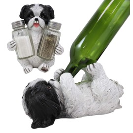 Ebros Gift Realistic Adorable Pooch Shih Tzu Mini Toy Breed Dog Decorative Glass Salt Pepper Shakers And Wine Bottle Holder Figurine Set Pet Pal Dogs Kitchen Helper Organizer Accent Statues