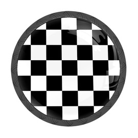 MSINMKOK 4 Pack Cabinet Knobs Black White Checkered Drawer Pulls Crystal Glass Round Knobs Handles for Dressers Drawer Bathroom Kitchen Cupboards Wardrobes Hardware Furniture Knobs
