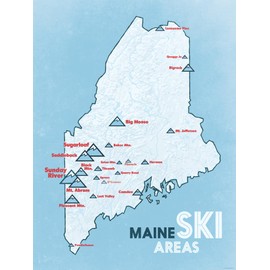 Maine Ski Resorts Map 18x24 Poster (White & Light Blue)