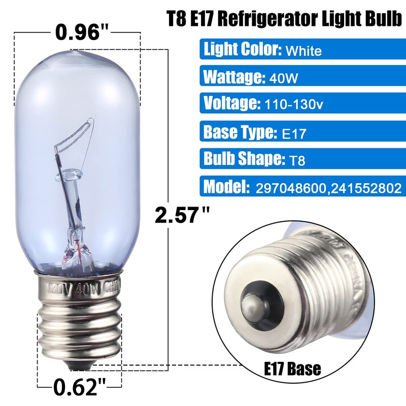 297048600 241552802 Refrigerator Light Bulb Replacement for Frigidaire Whirlpool KitchenAid