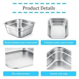 Cuenco de acero inoxidable, tina cuadrada grande para fregadero de cocina, lavabo de lavado de verduras de 11.3 pulgadas de ancho con borde liso, reci