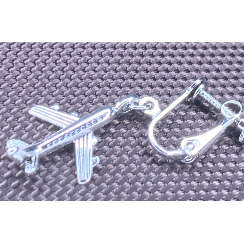 airplane jet aircraft flight brass earrings silver color earrings, No