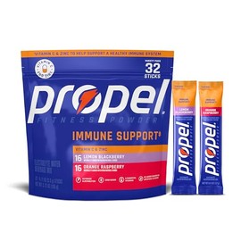 Propel Immune Support Electrolyte Powder Drink Mix, 2 Flavor Variety Pack, (32 Servings), 100% DV Vitamin C, Good Source of Zinc, Zero Sugar, No Added