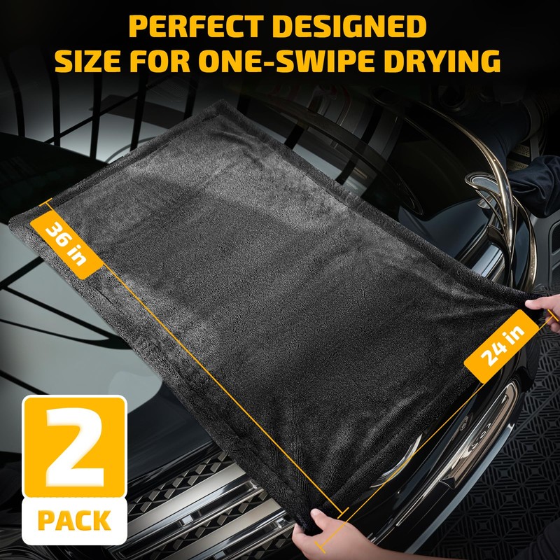 SMINDER 2-Pack 1200 GSM Car Drying Towels – Microfiber Towels