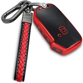 Yonmcfn for kia Key fob Cover with Metal/Leather Keychain,TPU 5 Buttons Key case,Compatible with NIRO Sorento Seltos Soul Telluride Cerato Ceed Forte Remote Smart Key,car Key Accessories,Red