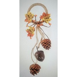 JF- Tnanksgiving Fall/Harvest Acorn Shaped Bell w/Pinecones Decor Wall/Door Knob Hanger 12.5" (Brown Acorn Bell)