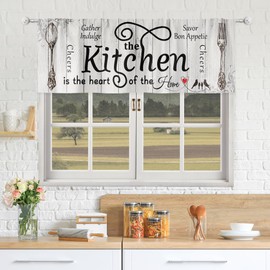 Riyidecor Farmhouse Kitchen Valances Curtains Rustic Vintage Country Wooden Plank Board Fork and Spoon Farm Retro Wood Rod Pocket Funny Bedroom Living Room Treatment Fabric 1 Panel 52Wx18H Inch