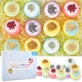 USIN Bath Bombs for Kids and Women, Flower Bath Balls Gift Set, 12 Colorful Bath Fizzies with Natural Flower Petals, Bubble Bath Bombs, Perfect Relax Spa Choice for Women