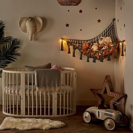 JanYoo Toy Storage Cuddly Toy, 142 x 106 x 106 cm Storage Net Children's Room Hanging Toy Organiser Stuffed Toy Hammock for Cuddly Toys Teddy Corner Toy Net for Bedroom Grey