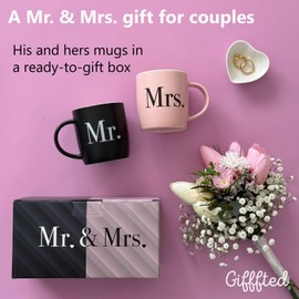 Triple Gifffted Mr and Mrs Coffee Mugs Couples Gifts Ideas for Wedding Anniversary Engagement Valentines Christmas His Hers Present Husband Wife Him Her Men Women, Bride Groom Newlyweds, Ceramic 13Oz