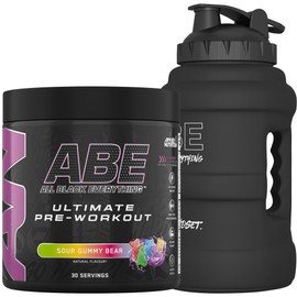 Applied Nutrition Applied Nutrition Bundle ABE Pre Workout 375g + JUG 2.5 LT Matt Black | All Black Everything Pre Workout Powder, Energy & Physical Performance with Creatine, Beta Alanine (Sour Gummy Bear)