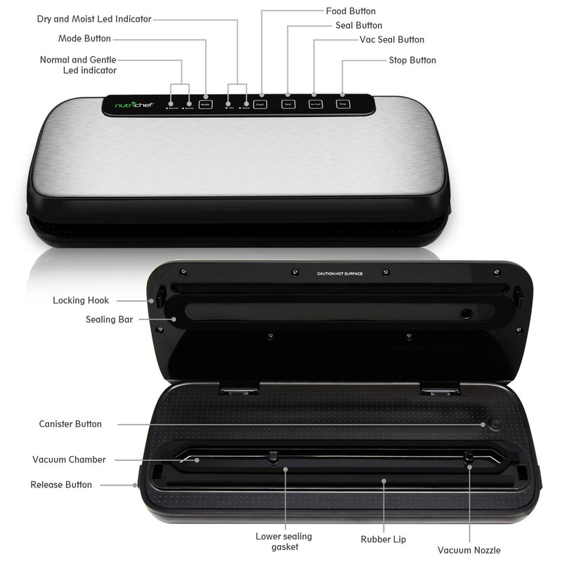 NutriChef Stainless Steel Vacuum Sealer For Food - High-Power Machine