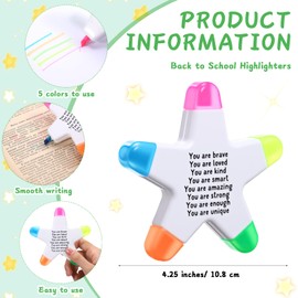 AmazingSpark 18 Sets Back to School Gifts for Students Star Highlighters with Mini Inspirational Notebooks Organza Bags 5 in 1 Fluorescent Pens Affirmation Gifts for School Party Favors