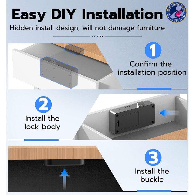 Anweller Smart Cabinet Lock, Hidden No Drill Adhesive Baby Proofing