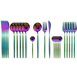 JASHII Flatware Set 24 Piece, Stainless Steel With Titanium Colorful Plated, Multicolor Flatware Set, Silverware, Rainbow Color Cutlery Set Service For 6