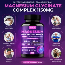 Magnesium Glycinate Complex 1150mg - Gentle on Stomach High Absorption Magnesium Capsules with Citrate, Silica, Ashwagandha & Vitamin B6 for Zzz, Stress Relief, Muscle Support for Adults, Women & Men