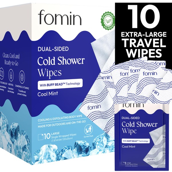 FOMIN Travel Cold Shower Wipes - 10 Packs - No