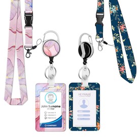 HAZMA 2 Stück Modische Sliding Ausweishülle Marmoriert Kunststoffkoffer Mit Abnehmbare Lanyard Strap,Ausweishü