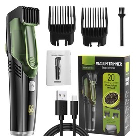 KUWUNG Men's Beard Trimmer, IPX6 Waterproof Vacuum Beard Trimmer with 20 Length Settings, Adjustable Wet & Dry Electric Beard Trimmer with 2 Combs, Beard Trimmer Men