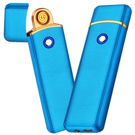 Electronic Lighter, Smart USB Rechargeable Lighter, Cool Electric Lighter Portable Dual Sided Ignition Windproof Flameless Lighter Lightweight Plasma Lighter for Indoor Outdoor(Blue)