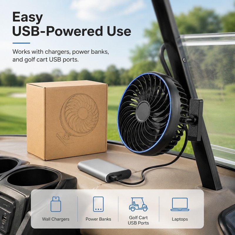 Portable USB Car Fan for Vehicle Cooling – 360° Adjustable