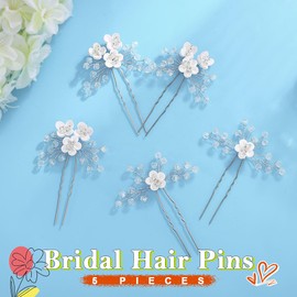 JAKAWIN Flower Bride Wedding Hair Pins Silver Beaded Hair Piece Rhinestone Hair Accessories for Women