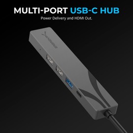 SABRENT Multi-Port USB-C Hub with Power Delivery, HDMI Out, 3 USB A Ports, 4K@60Hz, 90W PD, Aluminum [HB-SHPU]