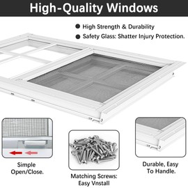 12 * 18 Inch Chicken Coop Window, 2 Pack White Chicken Coop Shed Household Mobile Home House Small Screen Windows