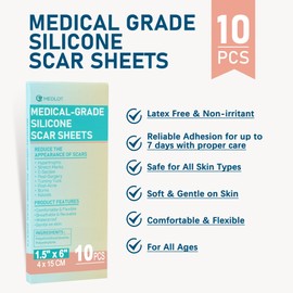 MEDLOT Silicone Scar Sheets, 10pcs, Silicone Tape for Scar Treatment, Reusable Scar Strips for Surgical, C-Section, Keloid Bump, Stretch Marks, Burn, Acne Scar Removal, Each 1.5” x 6”