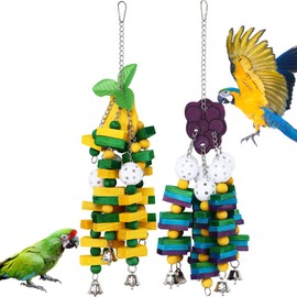 NEXT VOGUE 2-Pack Natural Wood Bird Toys for Parrots – Chew & Climb Toys for Medium to Large Parrots, Macaws, African Greys & Cockatoos – Durable Enrichment Toys for Beak Exercise & Mental Stimulation