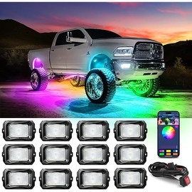 MICTUNING C2 Max RGB+IC Chasing Color LED Rock Lights - 12 Pods Underglow Lighting Kit, Dynamic Lighting Modes, Extensible Up to 24 Pods with Stable APP Control, IP68 Waterproof, DIY Effect