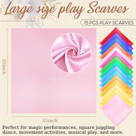 Geyoga 15 Pcs Satin Play Scarves 35'' Square Colorful Dance Scarves for Juggling Play Scarves for Toddlers Creative Pretend Magician Tricks Performance Props Accessories, 15 Colors