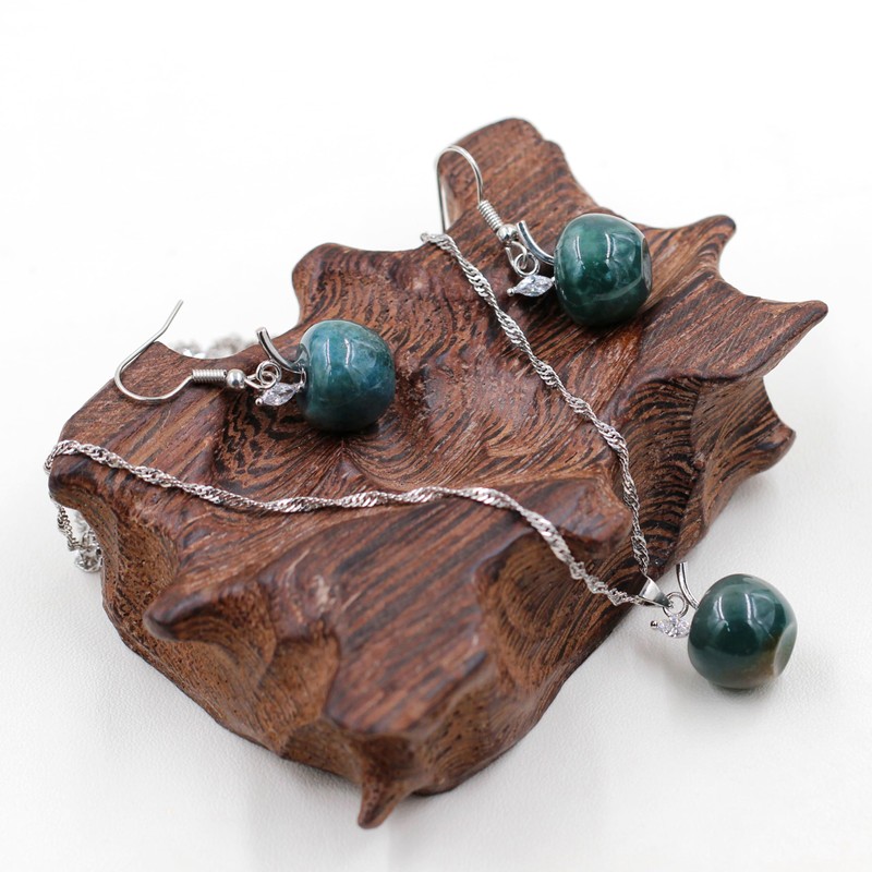 JunyiDIY 3D Fruit Earrings | Zircon and Indian Agate Leaf