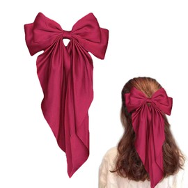 Bow Hair Clip for Women Big Bow Hair Clips with Long Silky Satin Bowknot Hairpin French Hair Clips Solid Color Soft Satin Silky Hair Barrette(Red)