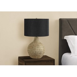 Heemab Contemporary Table Lamp for Enhanced Mood and Ambiance, Stylish Brown Resin Base with Black Shade, 25 Inches Tall