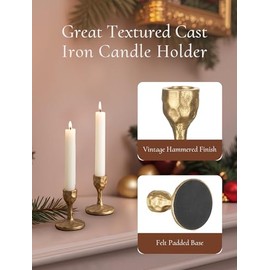 Candelabros de latón antiguo de hierro cónico: juego de 2 portavelas de hierro forjado fundido, portavelas de latón clásico, para el hogar, bodas, mesa de comedor, fiesta