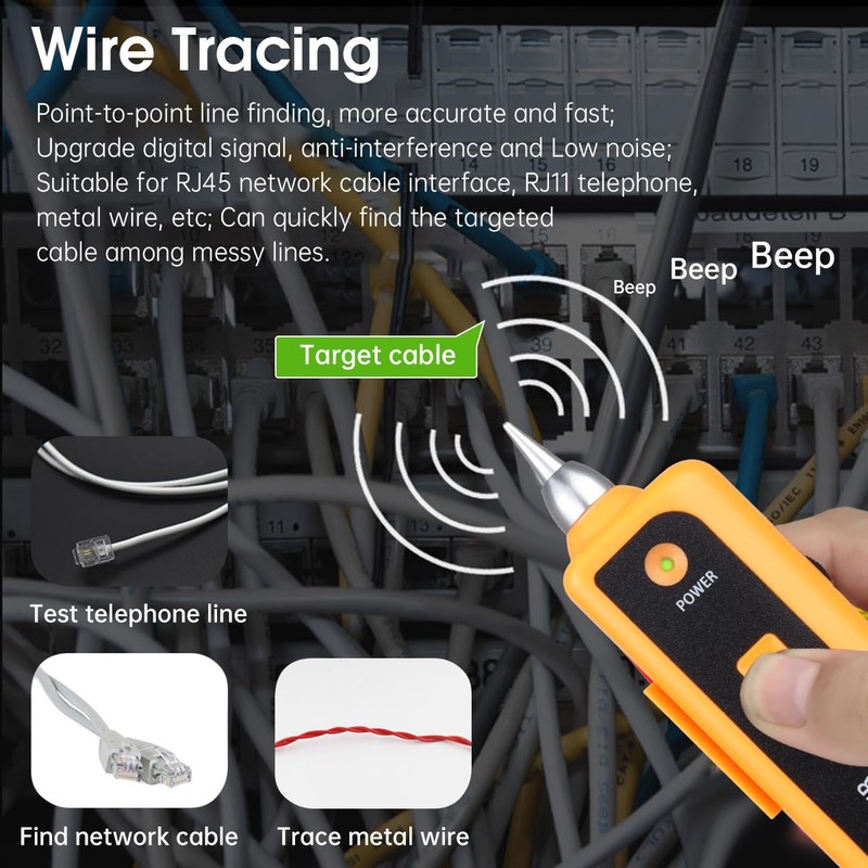 Cable Tracer Ethernet Network Cable Tester RJ45 RJ11 - Wire