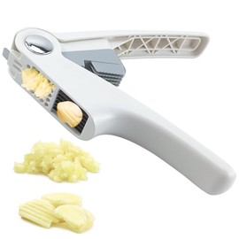 Trywise 4-in-1 garlic press, garlic peeler, garlic press with easy to press handle, non-slip handle with garlic peeler, bottle opener, garlic press dishwasher safe