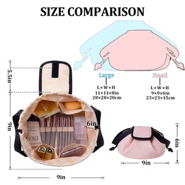 FANGENKE Drawstring Makeup Organizer,Lay Barrel Makeup Bag Cosmetic Bag Toiletry Bag for Travel,Portable Waterproof Make Up Bags for Women Brush Toiletries Accessories (Pink, Small)