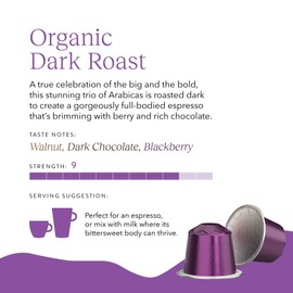 Cru Kafe Organic Bold Dark Roast Arabica Espresso Single-Serve Organic Arabica Coffee Pods (60 Pods) Compatible with Nespresso Original Line