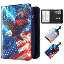 ETLKJVBL Exquisite Passport Holder for Travel Accessory, American Flag Eagle Leather Passport Cover with Space for Documents and Family Photos, Travel Passport Wallet for Women and Men Pattern Design