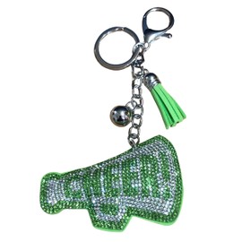 Popfizzy Green Cheer Keychain for Girls and Women, Rhinestone Cheer Bag Charm, Cheerleader Gifts, Cheer Backpack Keyring
