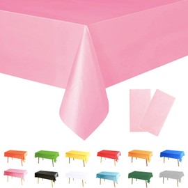POPOYU 2Pcs 137 * 274cm Baby Pink Table Cloth Table Covers,Pink Party Rectangular Dining Table Cover Pink Tablecovers Plastic Tablecloths for Picnic,Baby Shower,Easter,Girls Birthday Party Decoration