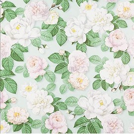 20 Napkins White Roses on Mint Flowers Table Decoration 33 x 33 cm