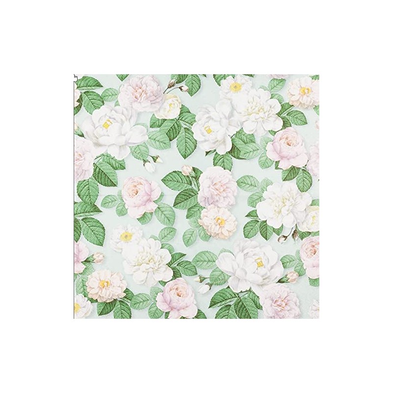 20 Napkins White Roses on Mint Flowers Table Decoration 33
