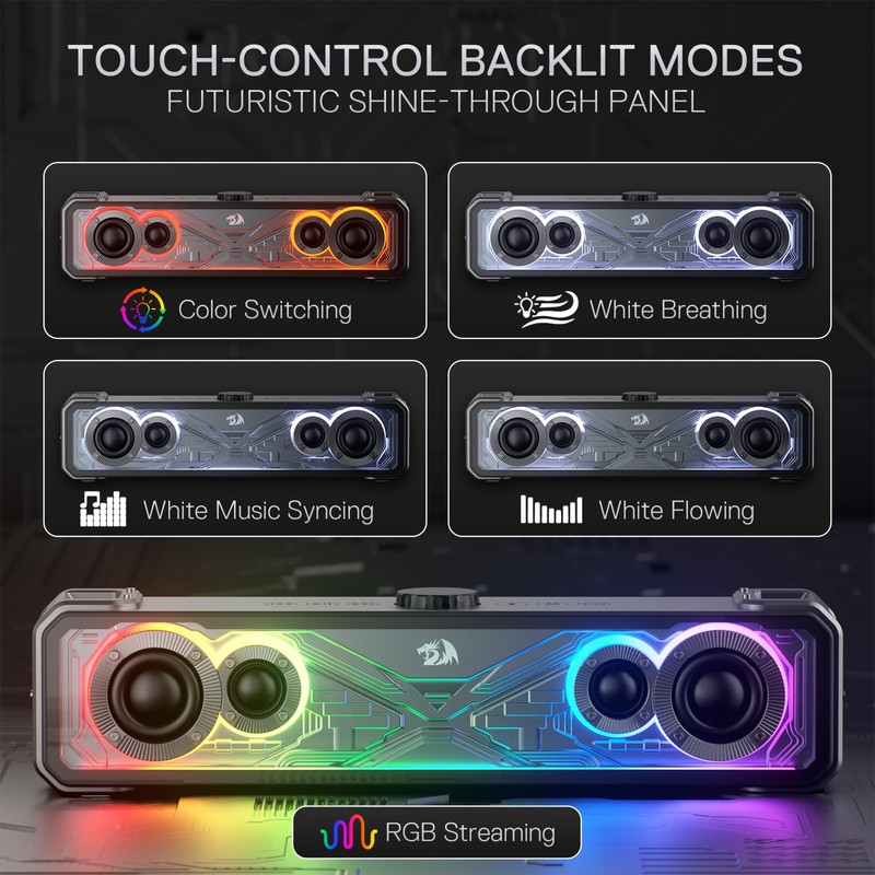 Redragon GS817 RGB Desktop Soundbar, 2.0 Channel Stereo Speakers for