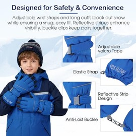 Guantes de invierno impermeables para niños, guantes de nieve, guantes de esquí para niños y niñas, resistentes al viento, azul M
