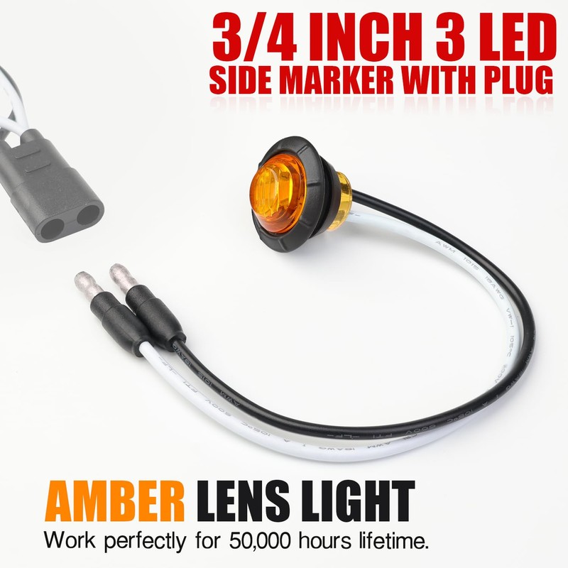 TMH 3/4 Inch Mini Amber Light 3 LED with Connector